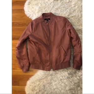 Pink mauve nude bomber jacket zip M coat satin